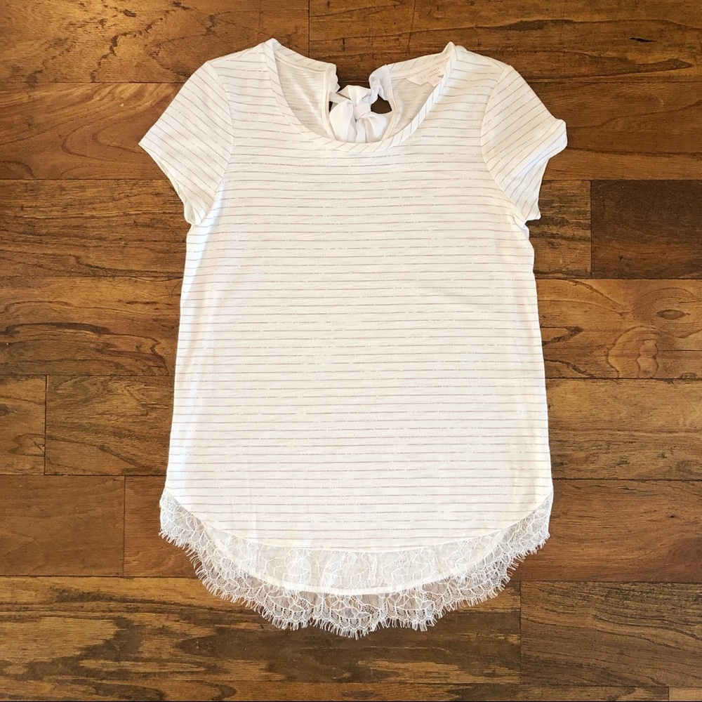 Lauren Conrad Tie-Neck Striped Short-Sleeve Top